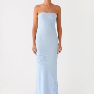 Peppermayo Sassafras Beaded Flower Strapless Maxi Dress
